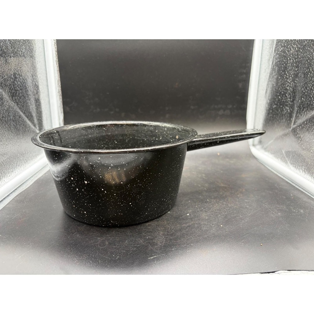 Vintage Black Speckled Enamelware Saucepan White Granite Enamel Pot Farmhouse